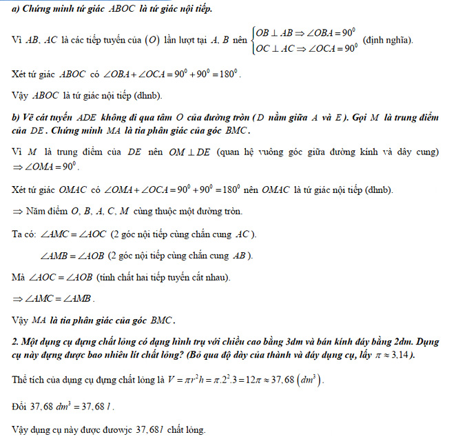 Đáp án đề thi vào lớp 10 môn Toán tỉnh Ninh Bình năm 2021