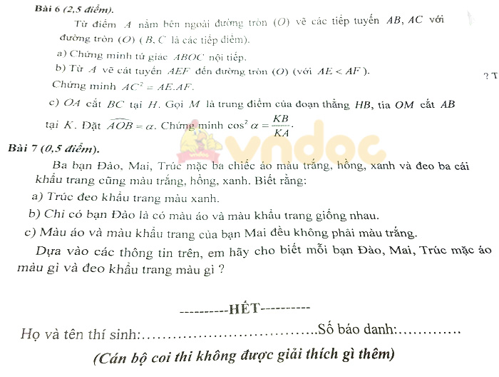 Đề thi vào lớp 10 môn Toán tỉnh Bình Thuận năm 2021