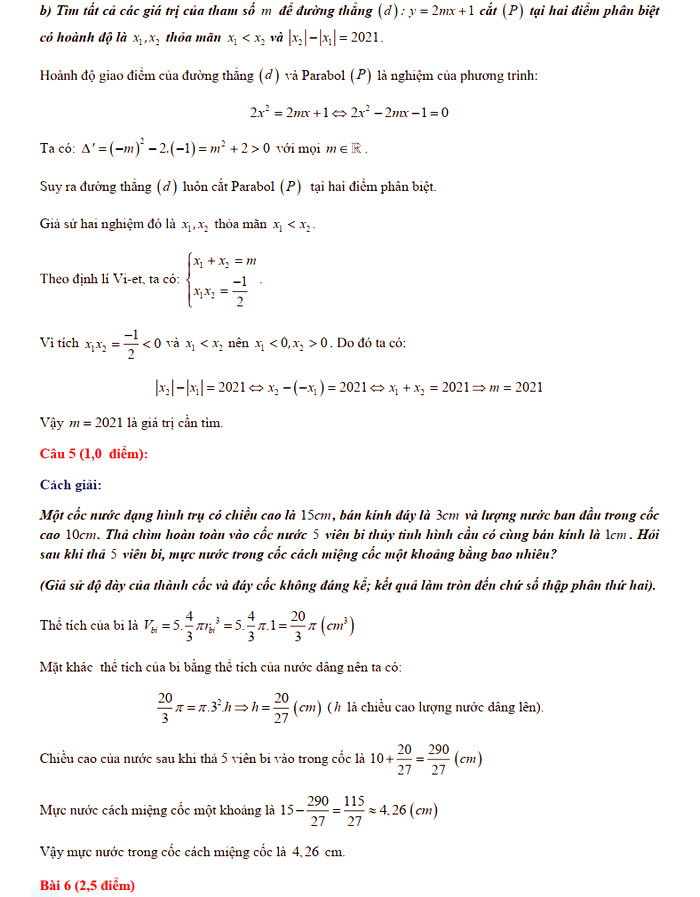 Đáp án đề thi vào lớp 10 môn Toán tỉnh Bình Thuận năm 2021