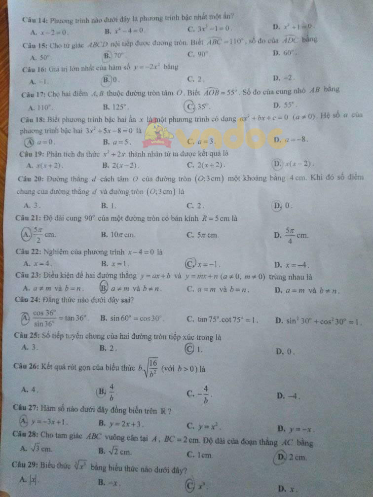 Đề thi vào lớp 10 môn Toán tỉnh Yên Bái năm 2021