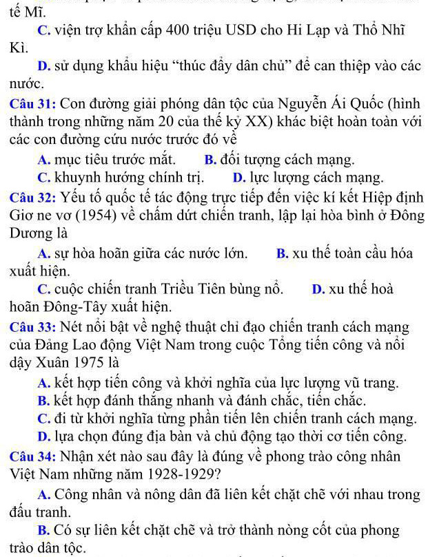 Đề thi thử THPT Quốc gia 2021 môn Sử đợt 2