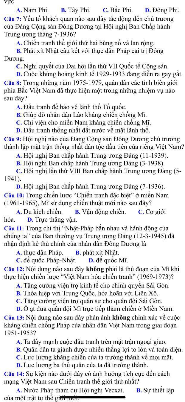 Đề thi thử THPT Quốc gia 2021 môn Sử đợt 2