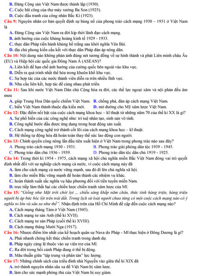 Đề thi thử THPT Quốc gia 2021 môn Sử