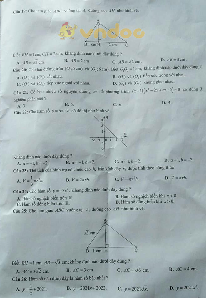 Đề thi tuyển sinh lớp 10 môn Toán Cao Bằng 2021