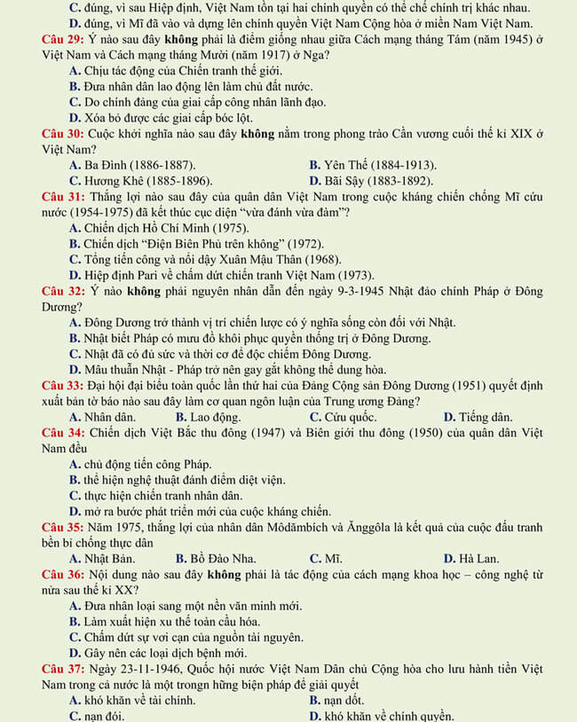 Đề thi thử THPT Quốc gia 2021 môn Sử có đáp án