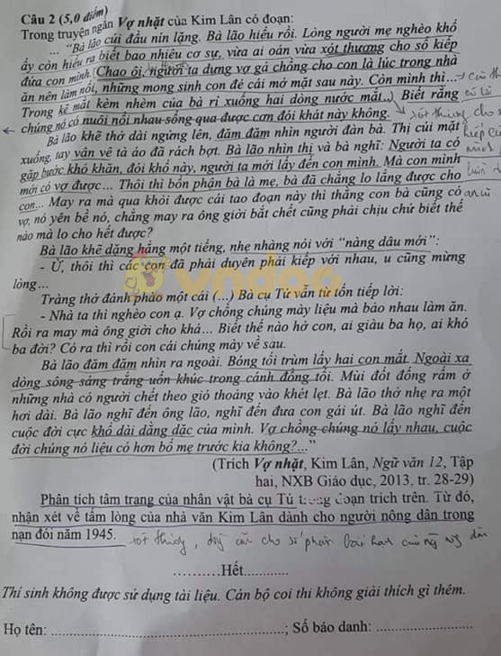 Đề thi thử vào lớp 10 môn Văn năm 2021 Kiên Giang