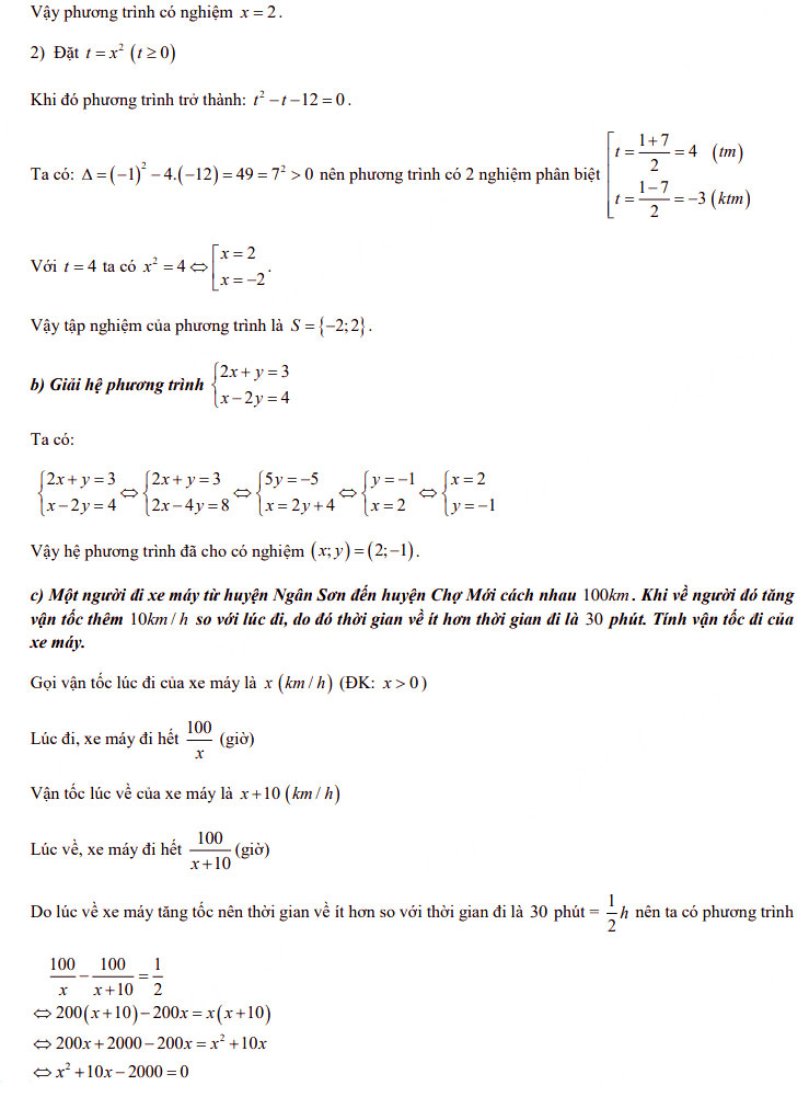 Đáp án đề thi tuyển sinh lớp 10 môn Toán Bắc Kạn 2021