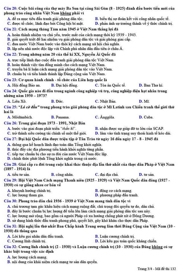 Đề thi thử THPT Quốc gia 2021 môn Sử