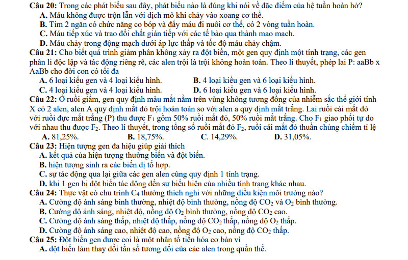 Đề thi thử tốt nghiệp THPT môn Sinh 2021