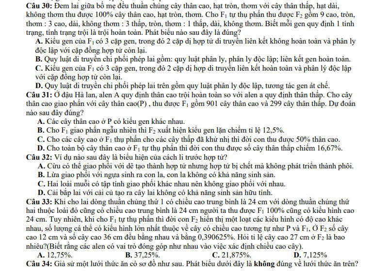 Đề thi thử tốt nghiệp THPT môn Sinh 2021