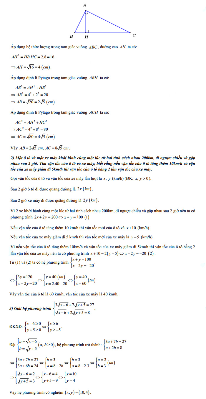 Đáp án đề thi tuyển sinh lớp 10 môn Hòa Bình 2021