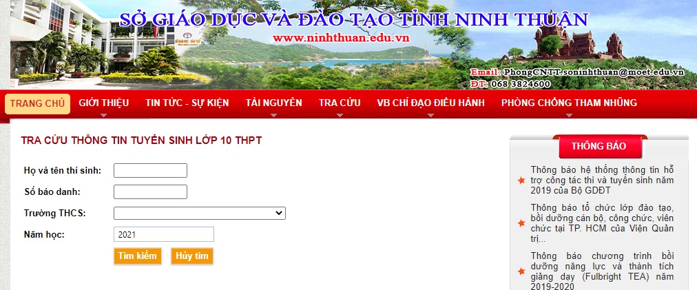 Tra cứu điểm thi tuyển sinh lớp 10 năm 2021 Ninh Thuận