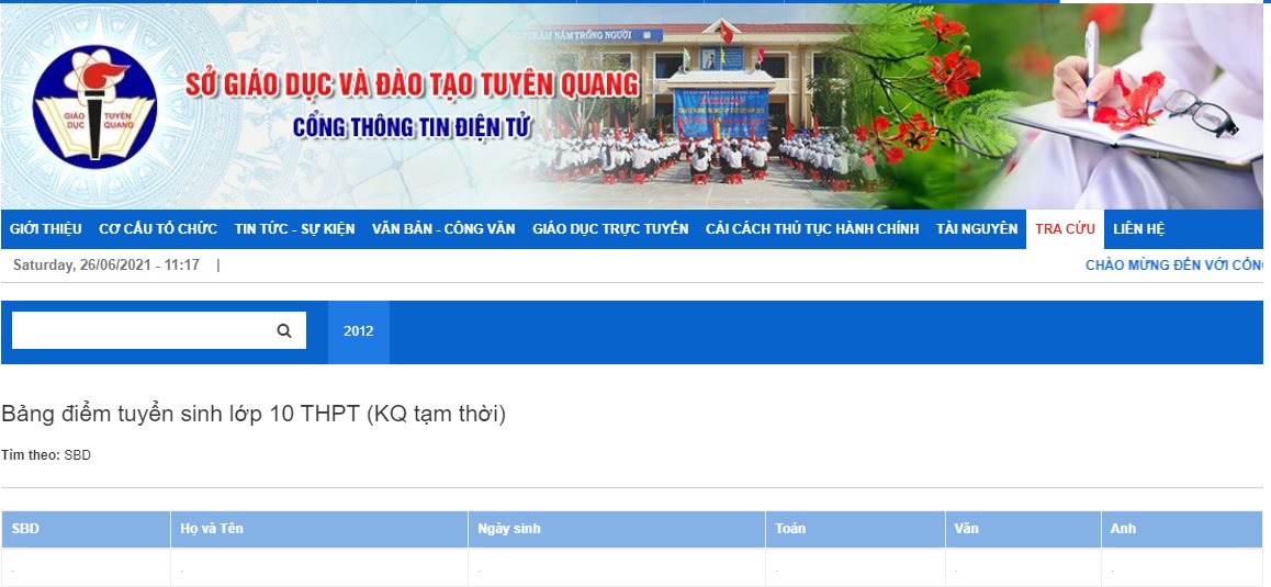 Tra điểm thi tuyển sinh lớp 10 năm 2021 Tuyên Quang