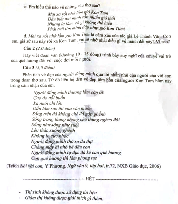 Đề thi tuyển sinh lớp 10 môn Văn Chuyên Nguyễn Tất Thành 2021