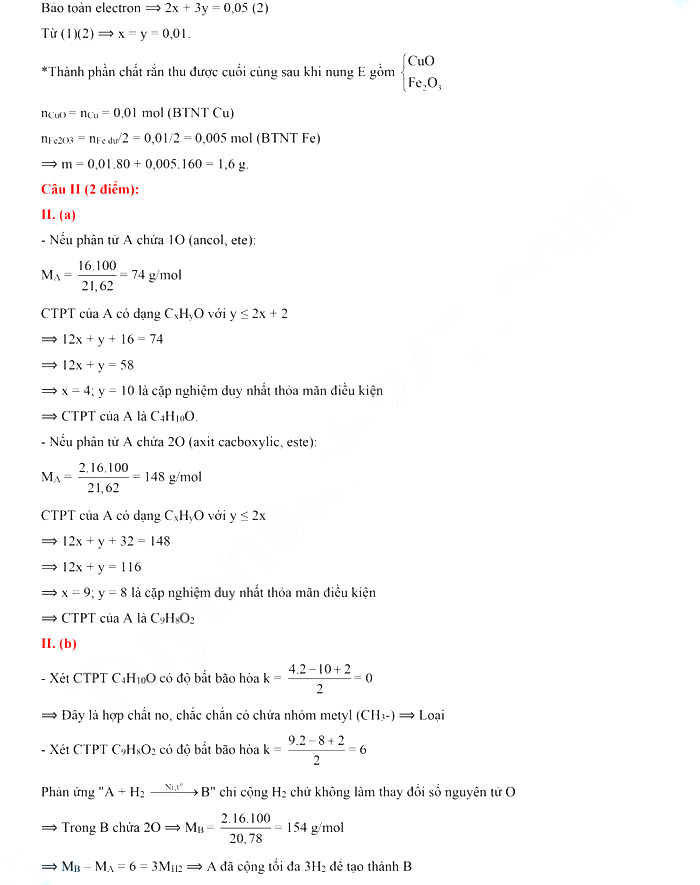 Đề thi vào lớp 10 chuyên KHTN năm 2021 môn Hóa