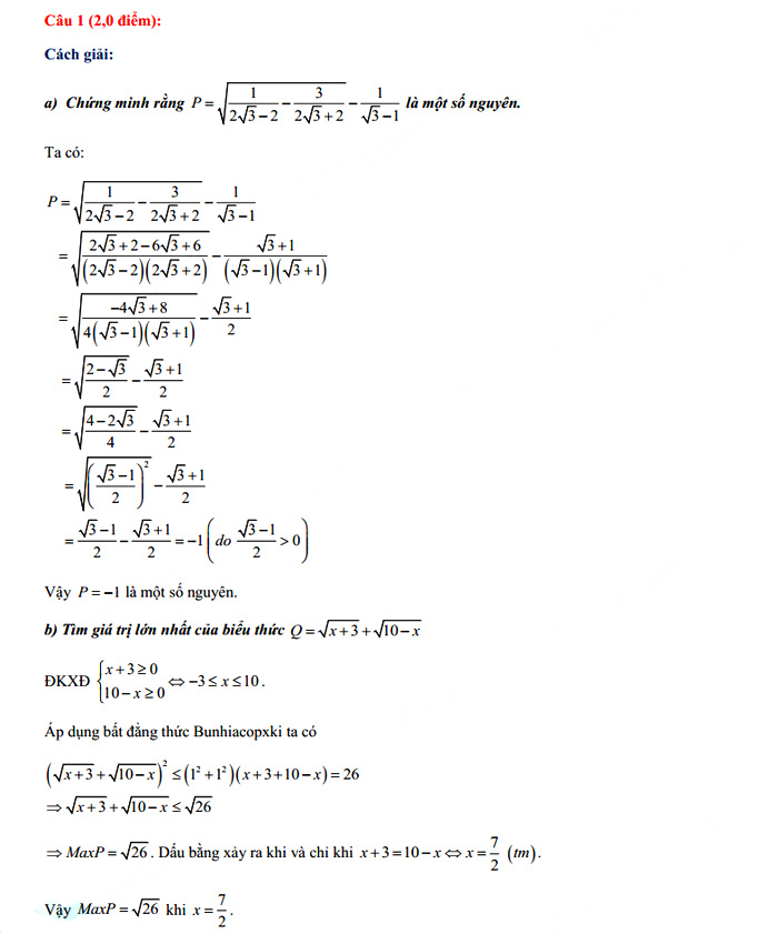 Đề thi tuyển sinh lớp 10 môn Toán Chuyên Tuyên Quang năm 2021