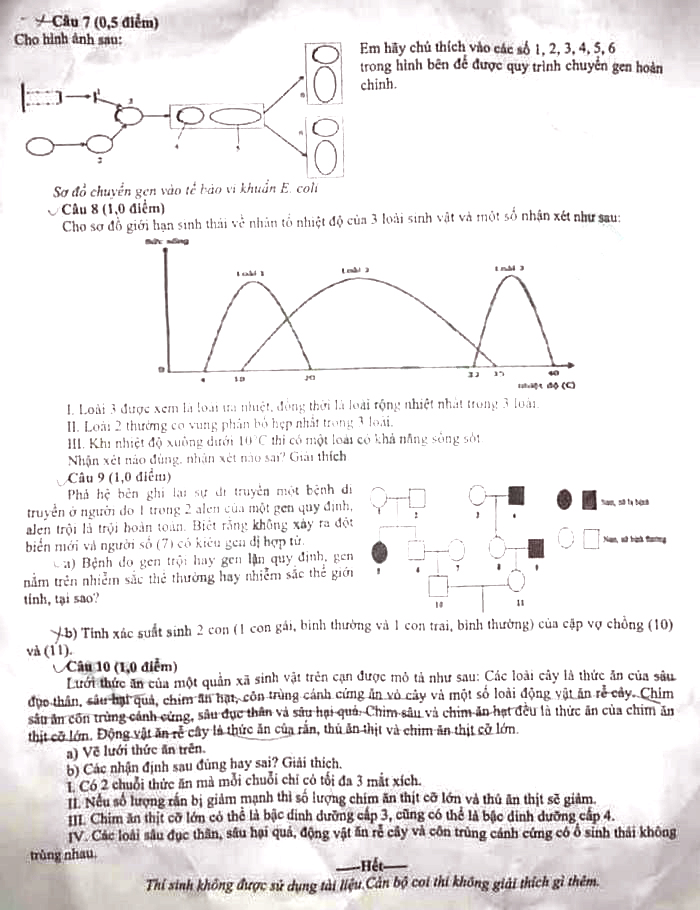Đề thi tuyển sinh lớp 10 môn Sinh Chuyên Tuyên Quang năm 2021