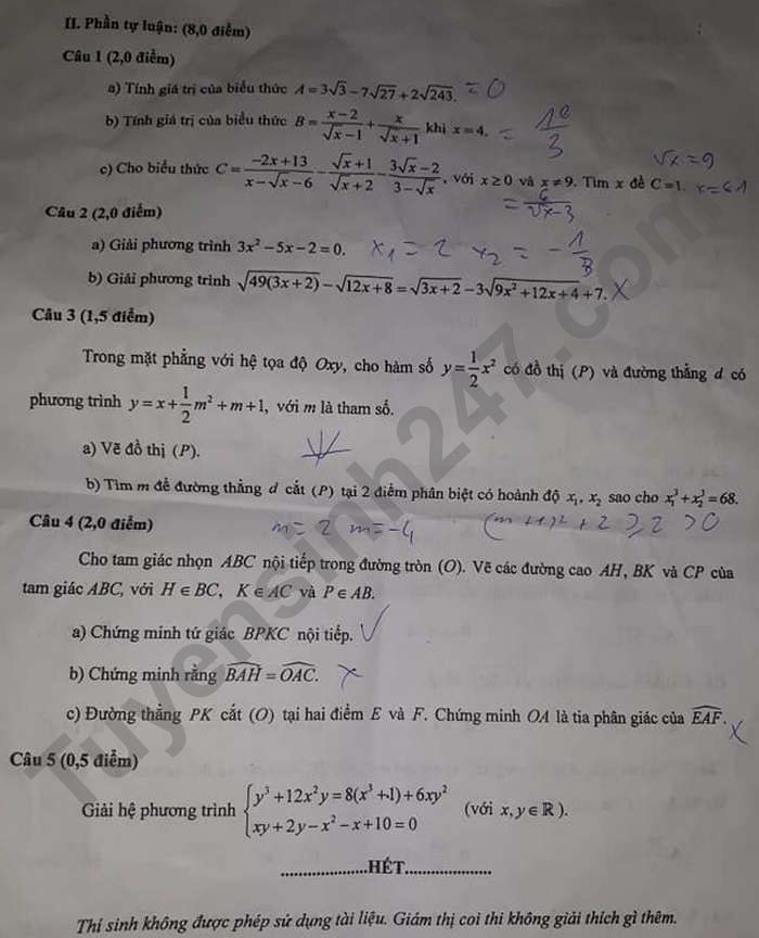 Đề thi vào lớp 10 năm 2021 tỉnh Hậu Giang môn Toán