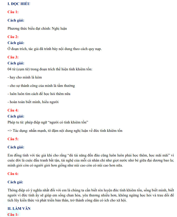 Đáp án đề thi vào lớp 10 THPT Chuyên - môn Văn tỉnh Cà Mau 2021