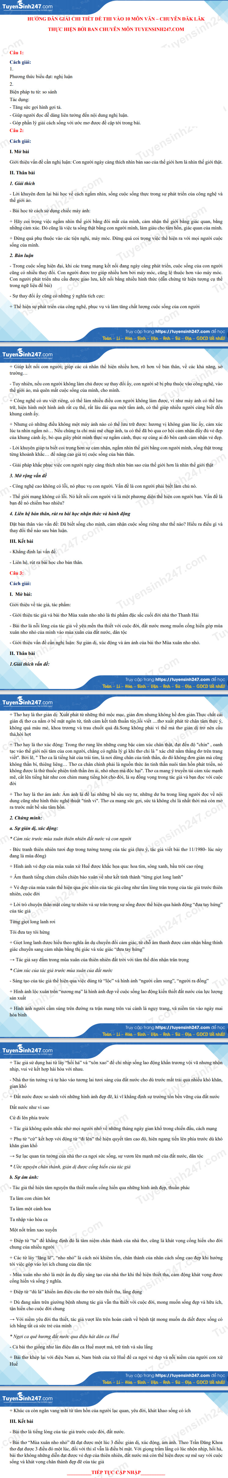 Đề thi tuyển sinh lớp 10 môn Văn Chuyên Đắk Lắk năm 2021