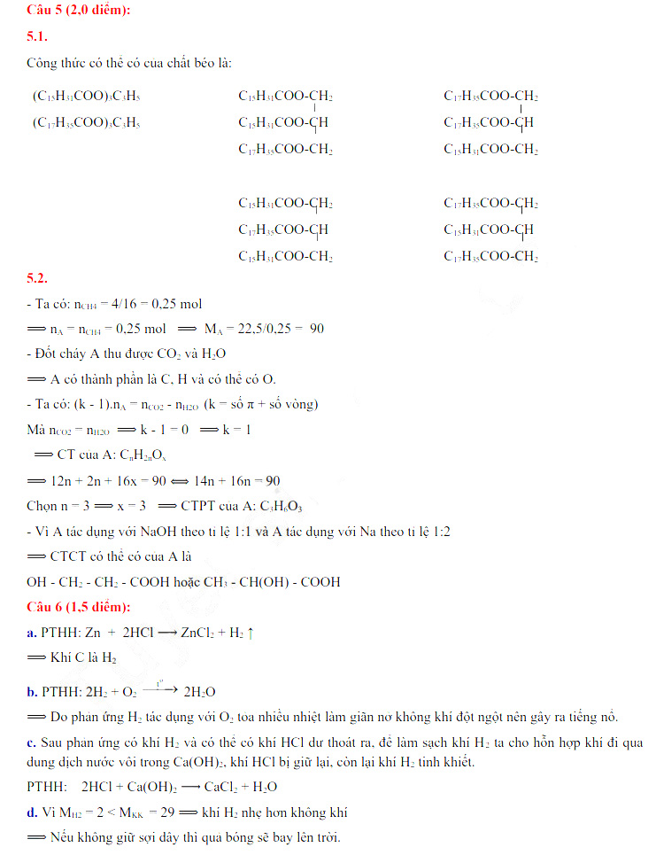 Đáp án đề thi vào lớp 10 tỉnh Bình Phước môn Hóa Chuyên 2021