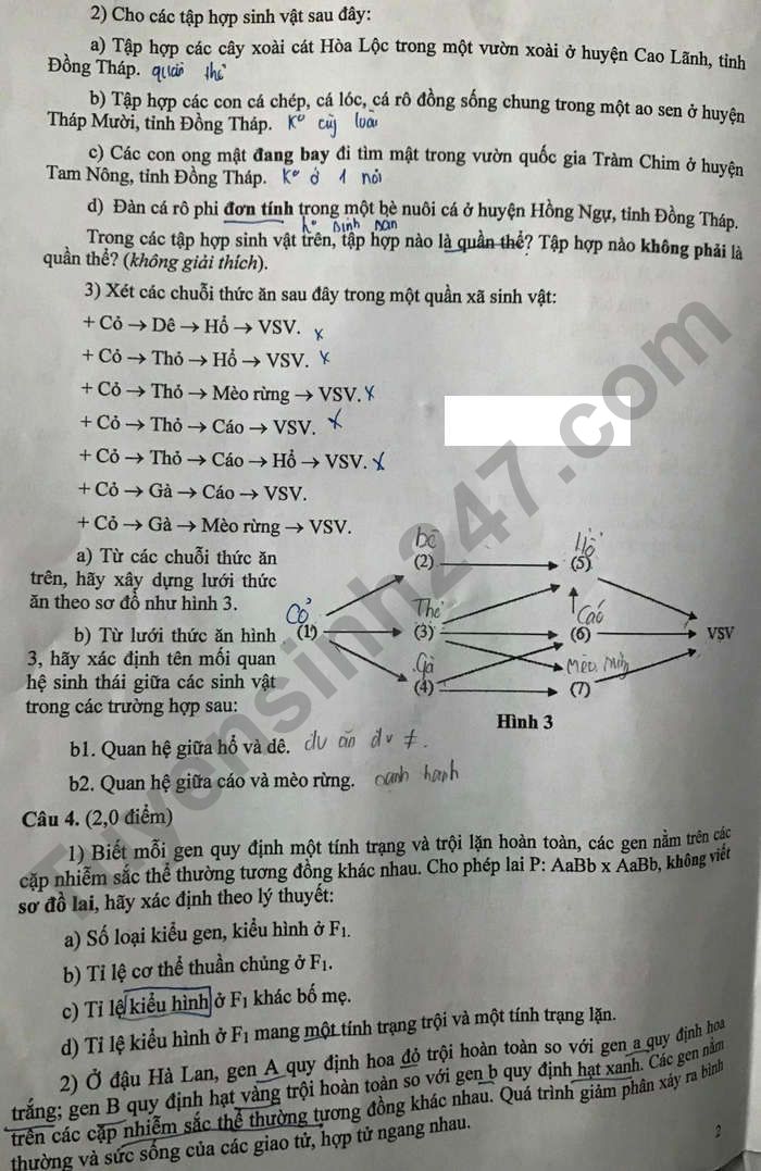 Đề thi tuyển sinh lớp 10 môn Sinh Chuyên Đồng Tháp năm 2021