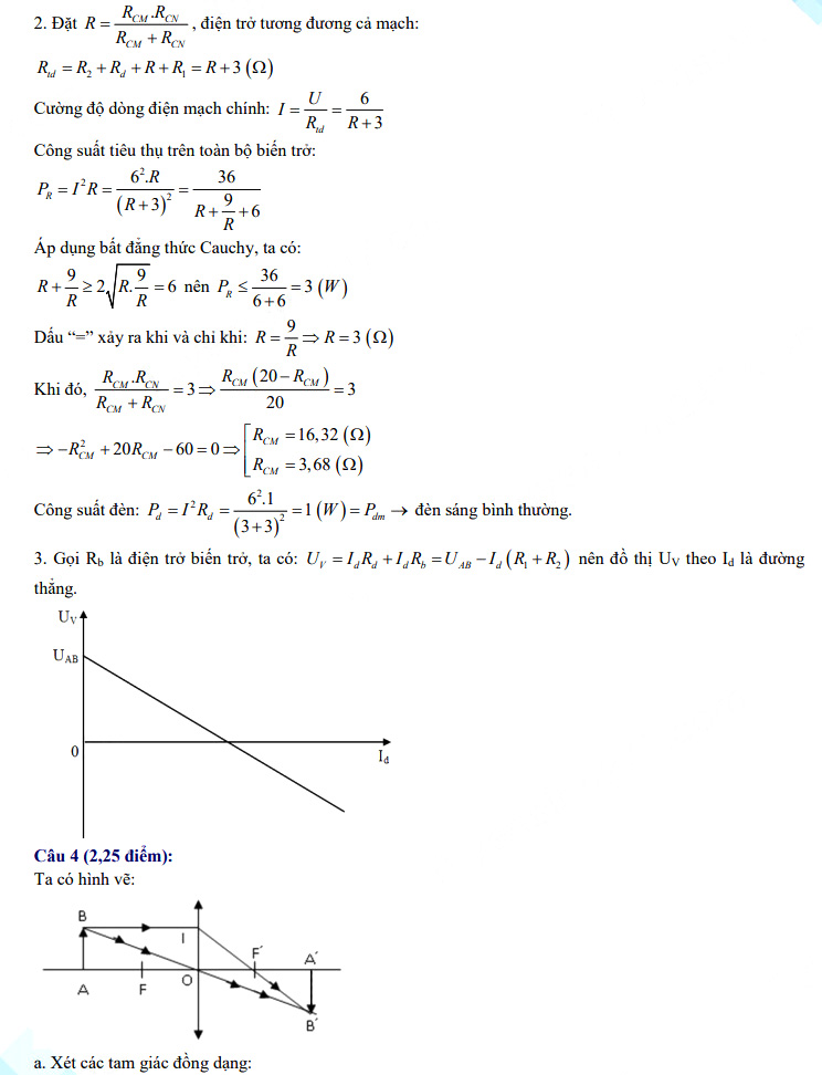 Đáp án đề thi vào lớp 10 năm 2021 môn Lý chuyên tỉnh Thừa Thiên Huế