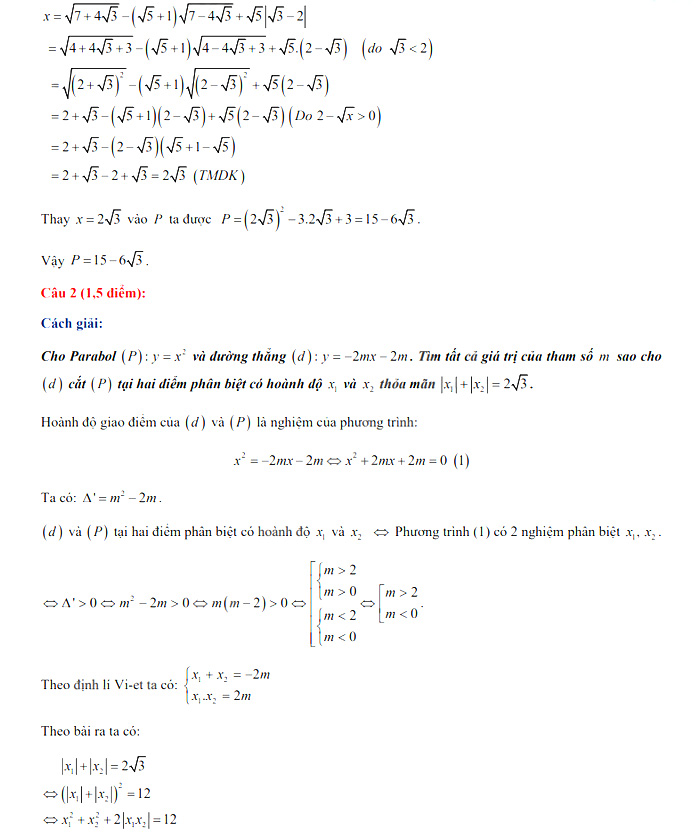Đáp án đề thi vào lớp 10 năm 2021 môn Toán Chuyên - TP Cần Thơ