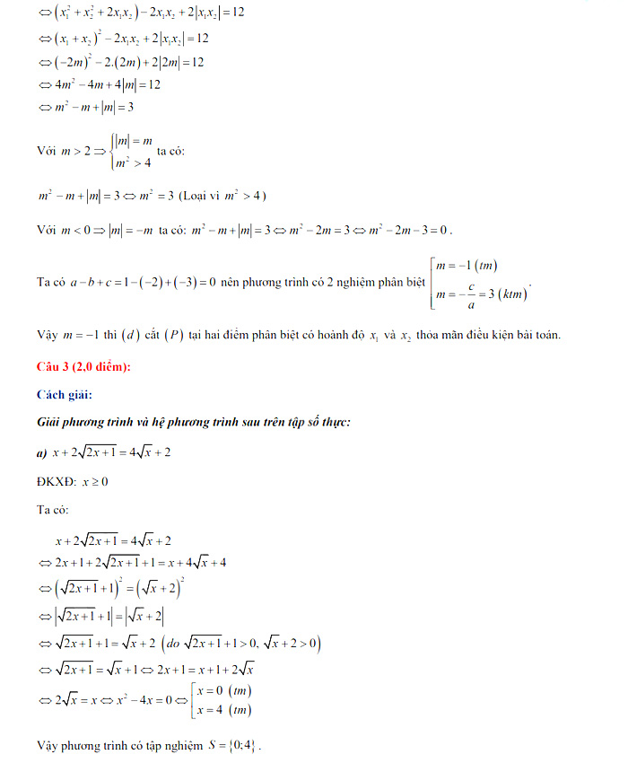 Đáp án đề thi vào lớp 10 năm 2021 môn Toán Chuyên - TP Cần Thơ