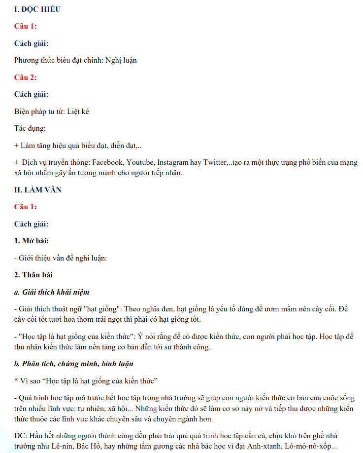 Đáp án đề thi vào lớp 10 môn Văn chuyên - Tây Ninh năm 2021