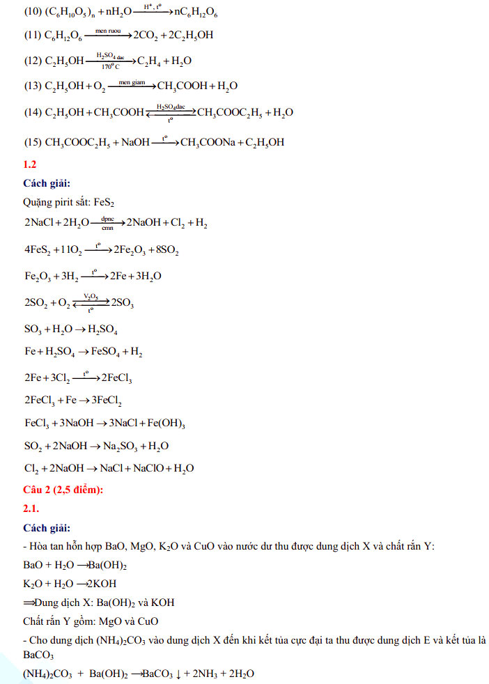 Đáp án đề thi vào lớp 10 Chuyên Quốc Học Huế - môn Hóa Chuyên 2021
