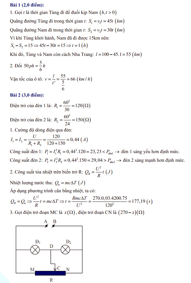 Đáp án đề thi vào lớp 10 THPT chuyên tỉnh Ninh Thuận môn Lý năm 2021