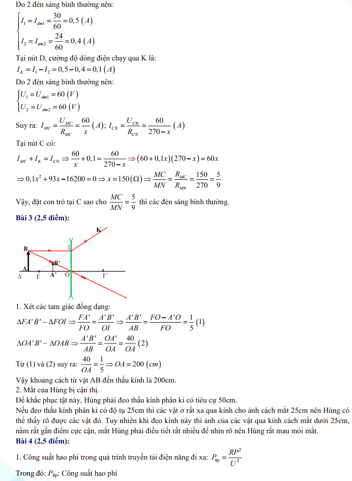 Đáp án đề thi vào lớp 10 THPT chuyên tỉnh Ninh Thuận môn Lý năm 2021