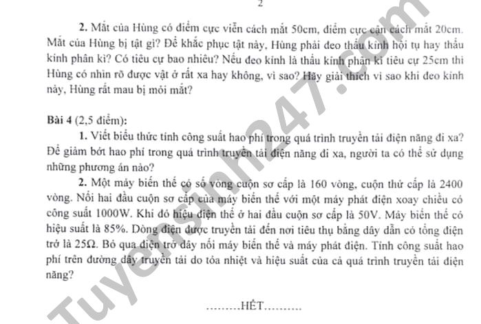 Đề thi vào lớp 10 THPT chuyên tỉnh Ninh Thuận môn Lý năm 2021