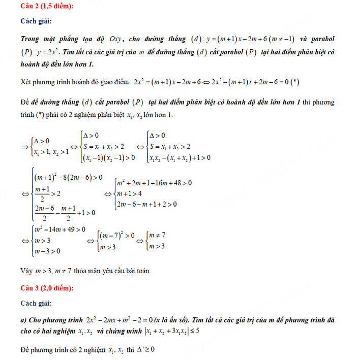 Đáp án đề thi vào lớp 10 môn Toán chuyên Tin - THPT Chuyên Quốc Học Huế 2021