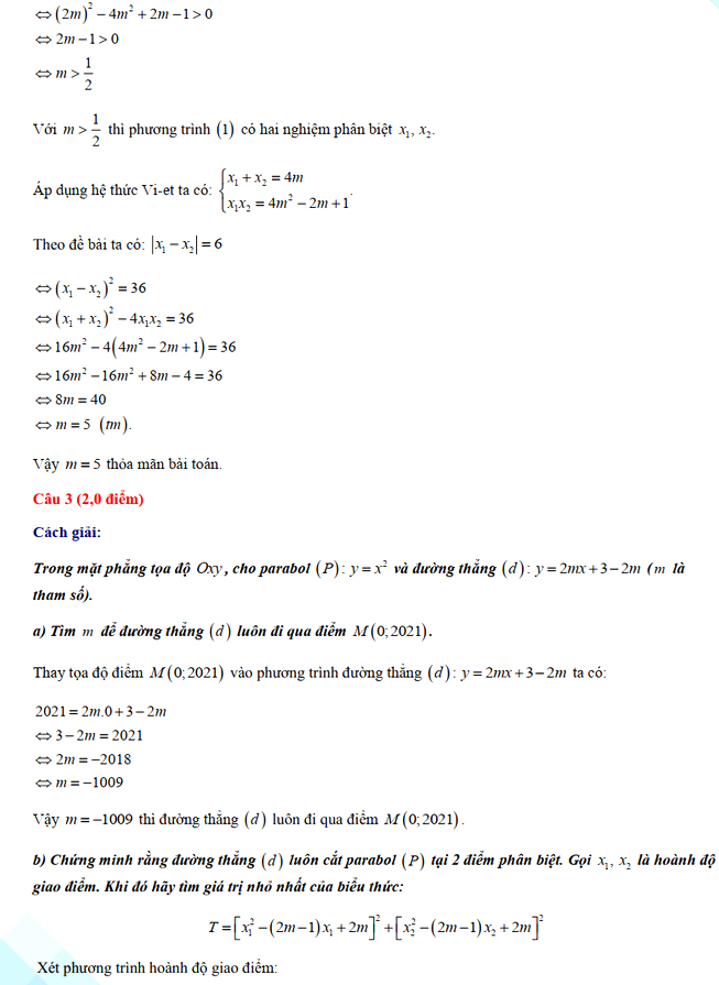Đáp án đề thi vào lớp 10 THPT Chuyên Thái Bình môn Toán 2021