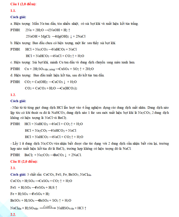 Đáp án đề thi vào lớp 10 THPT chuyên năm 2021 môn Hóa tỉnh Kiên Giang