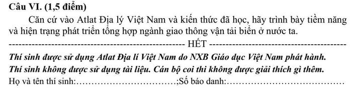 Đề thi tuyển sinh lớp 10 môn Địa chuyên tỉnh Tiền Giang năm 2021