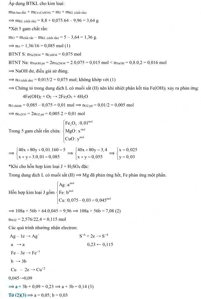Đáp án đề thi môn Hóa chuyên vào lớp 10 - Đồng Nai 2021
