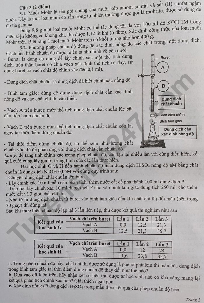 Đề thi môn Hóa chuyên vào lớp 10 - Đồng Nai 2021