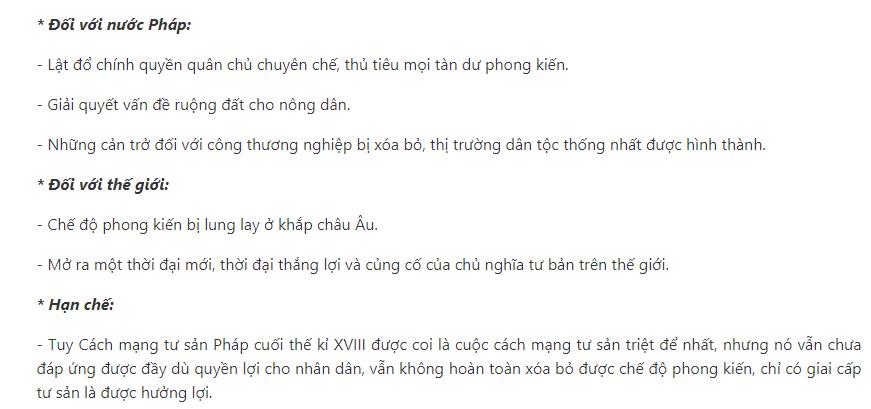 Trình bày và phân tích ý nghĩa lịch sử của Cách mạng tư sản Pháp cuối thế kỉ XVIII?