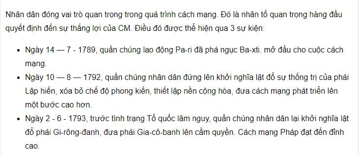 Vai trò của nhân dân trong Cách Mạng tư sản Pháp được thể hiện ở những điểm nào?