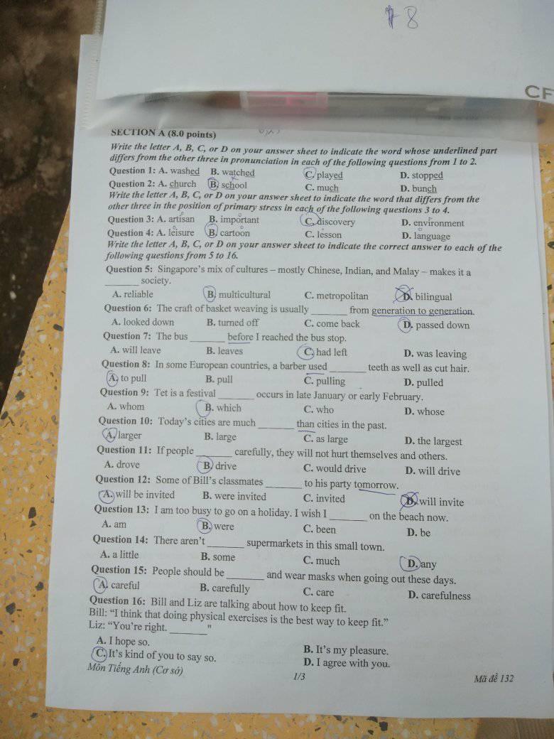 Đáp án Đề thi tuyển sinh lớp 10 môn Anh Đồng Tháp 2021
