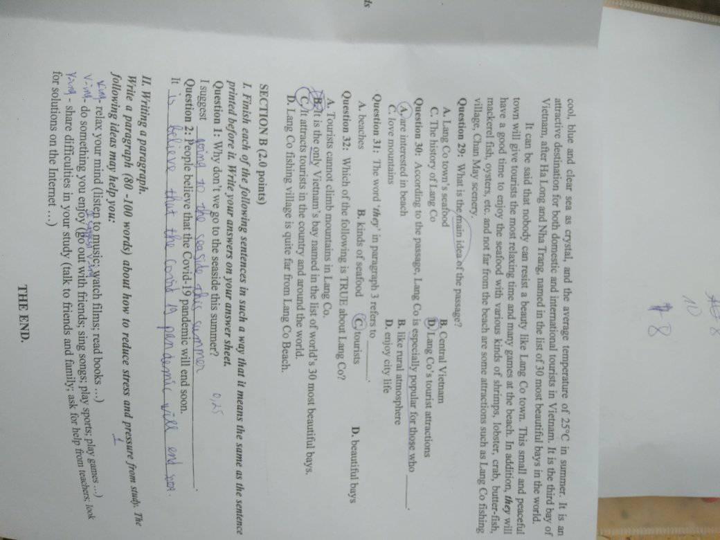 Đáp án Đề thi tuyển sinh lớp 10 môn Anh Đồng Tháp 2021