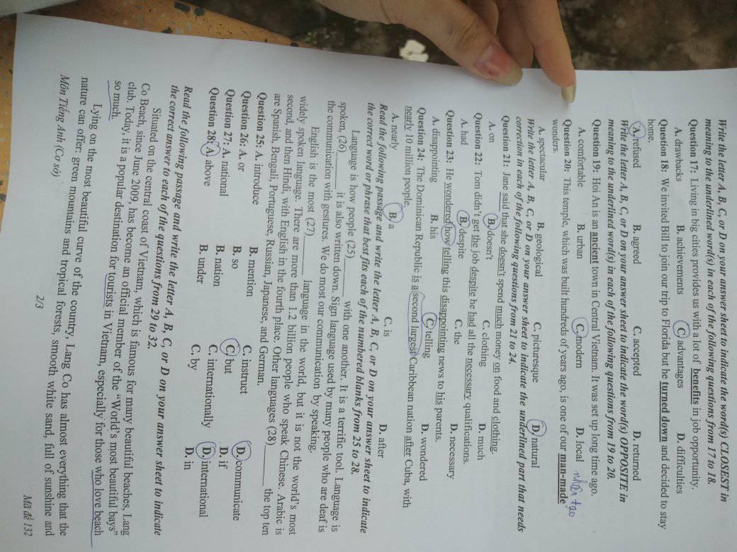 Đáp án Đề thi tuyển sinh lớp 10 môn Anh Đồng Tháp 2021