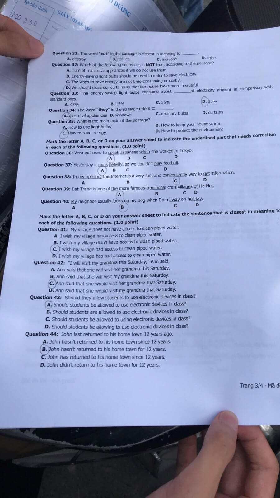 Đáp án đề thi tuyển sinh lớp 10 môn Anh tỉnh Hải Dương 2021