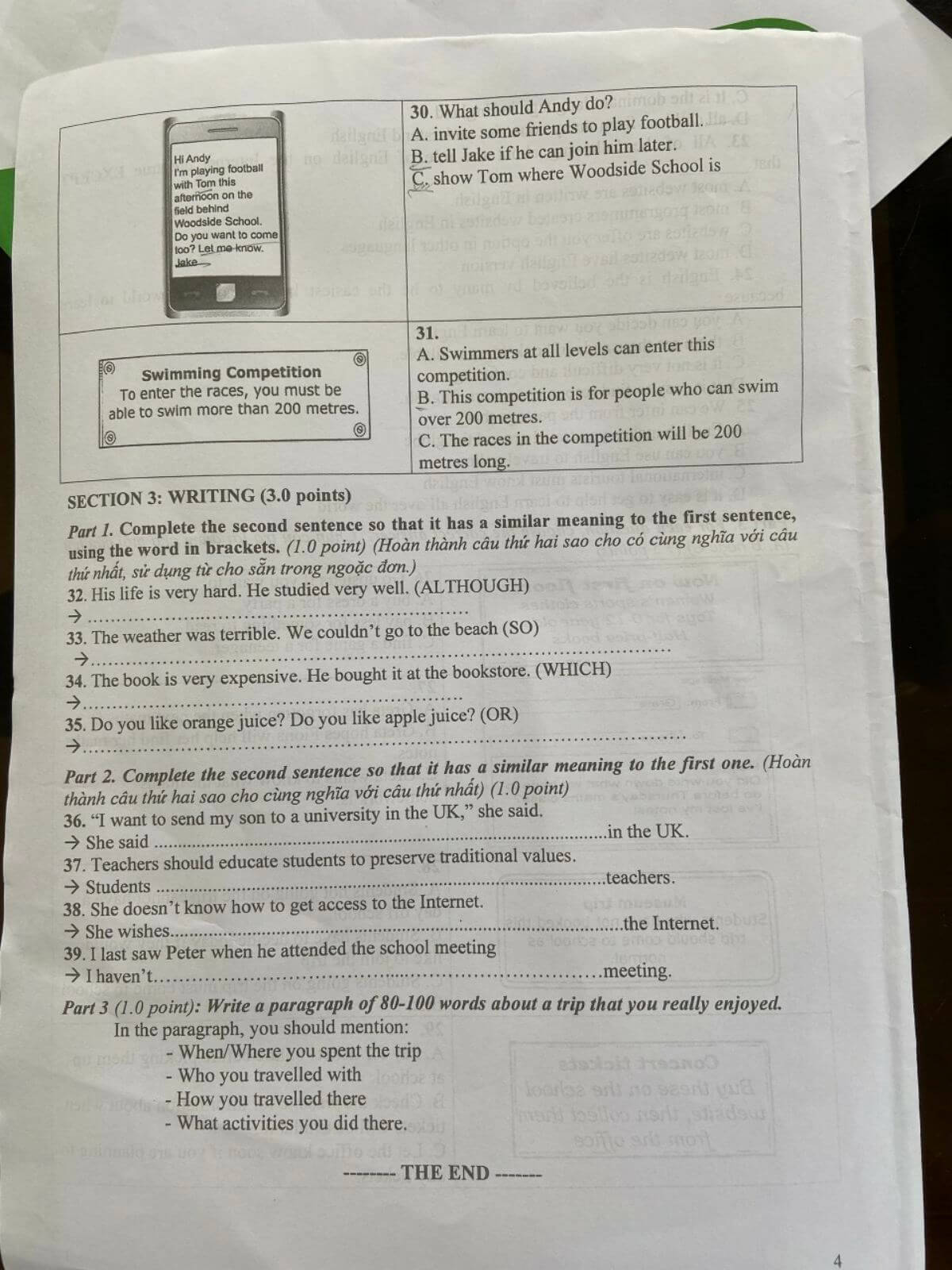 Đáp án đề thi vào lớp 10 môn tiếng Anh Ninh Thuận 2021