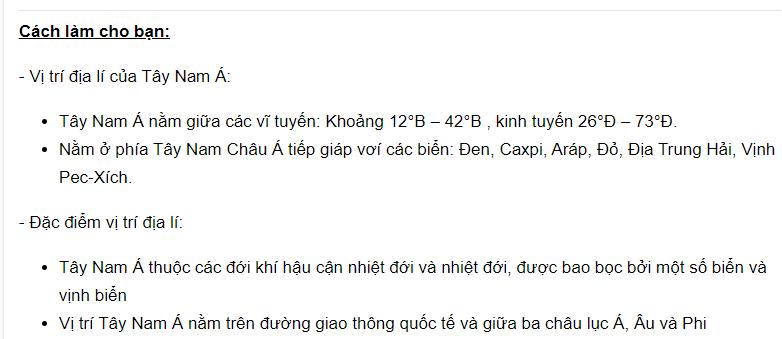 Tây Nam Á có đặc điểm vị trí địa lí như thế nào?