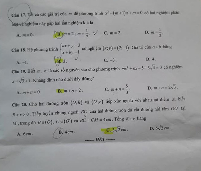 Đề thi tuyển sinh lớp 10 môn Toán Bắc Ninh 2021