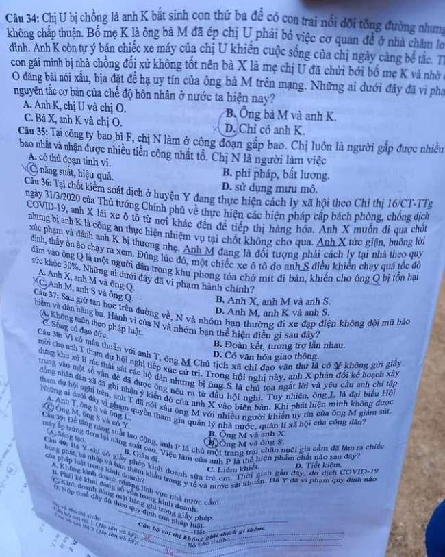 Đề vào lớp 10 môn GDCD tỉnh Bắc Giang năm 2021